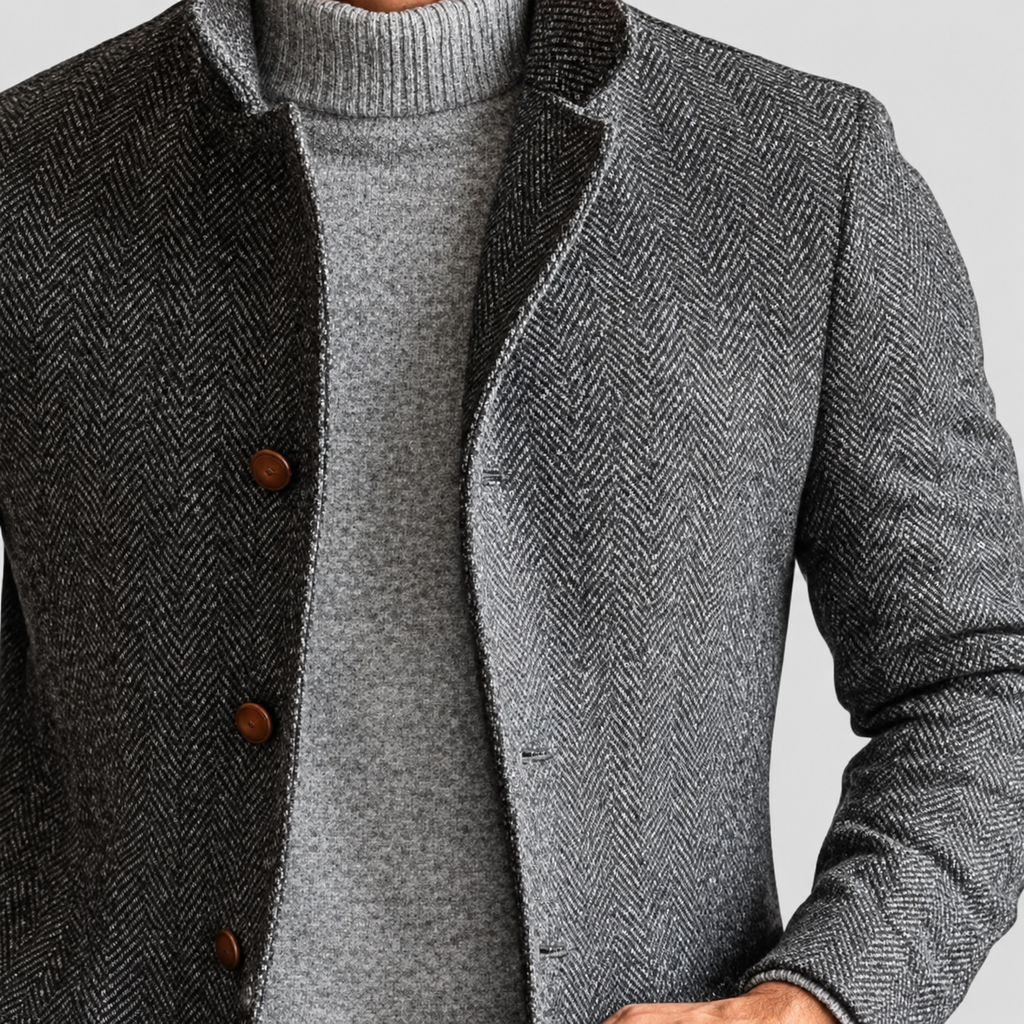 Callan | Men’s Herringbone Single-Breasted Mid-Length Coat — product detail 1