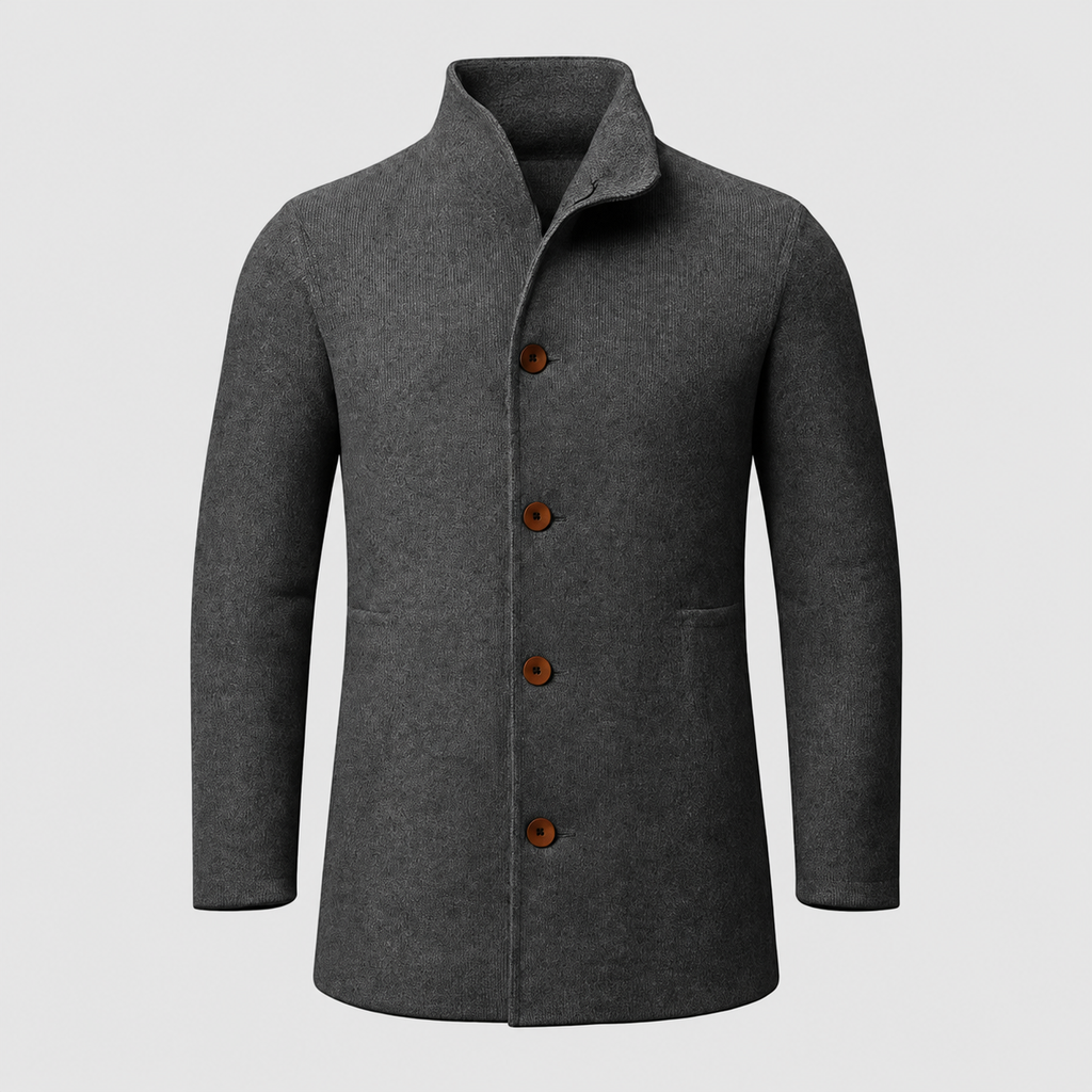Callan | Men’s Herringbone Single-Breasted Mid-Length Coat — product detail 3