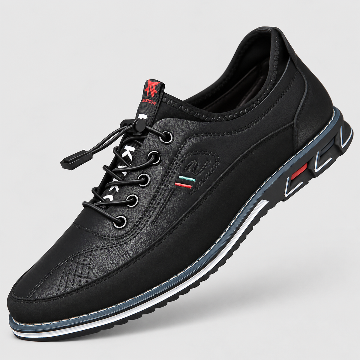 Callum | Men’s Lace-Up Shoes with Stitched Detail — Black