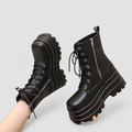 Carina-Claire | Women’s Chunky Platform Lace-Up Ankle Boots — Black