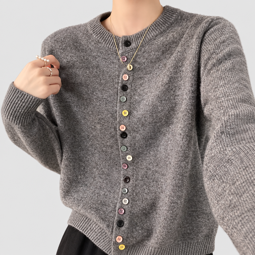 Carina | Women’s Crew-Neck Buttoned Knit Cardigan — product detail 2