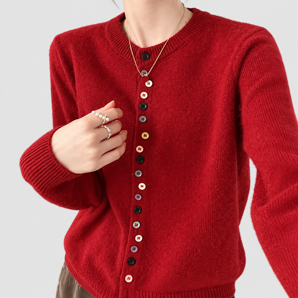 Carina | Women’s Crew-Neck Buttoned Knit Cardigan — product detail 4
