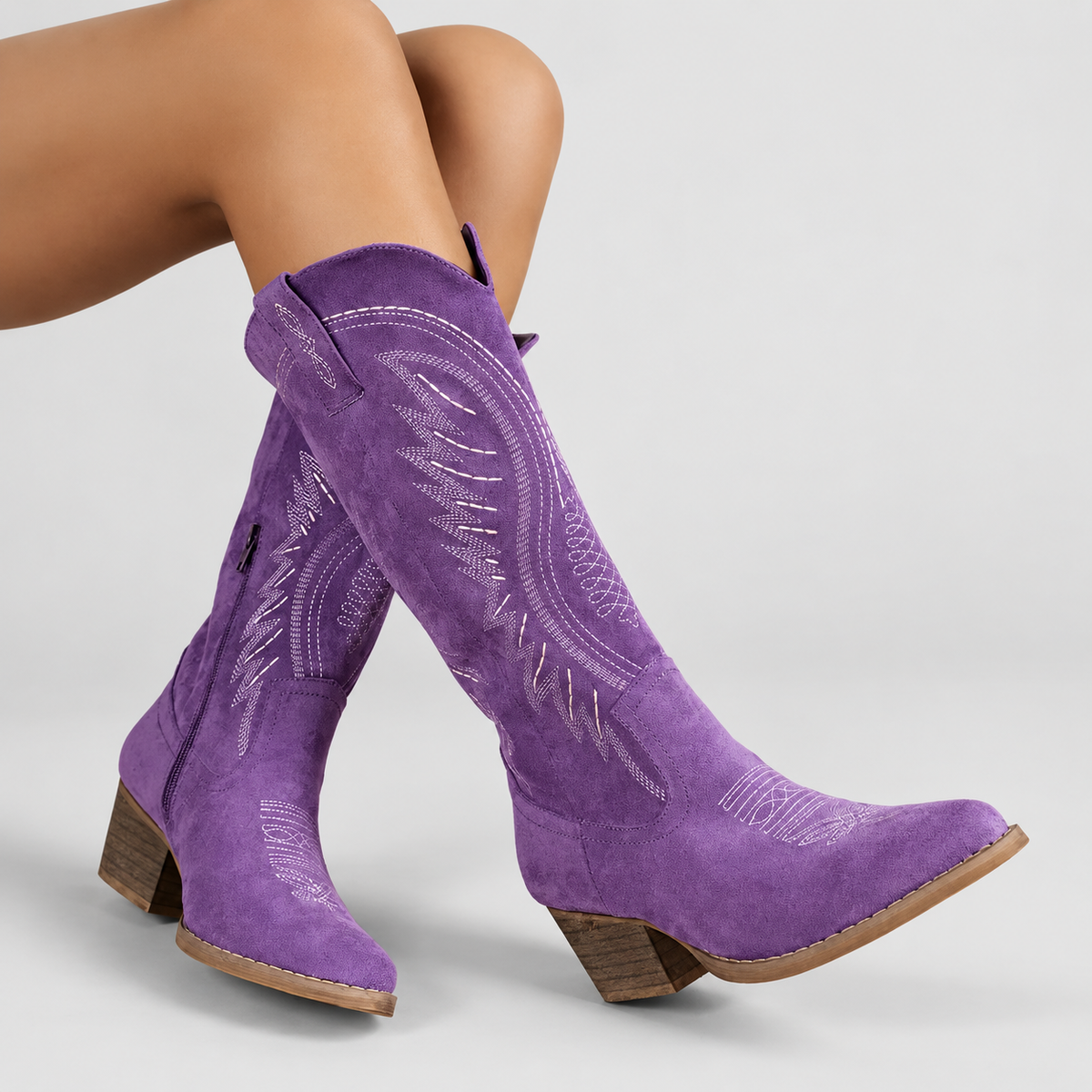 Cassidy | Women’s Embroidered Western Knee-High Boots — Purple