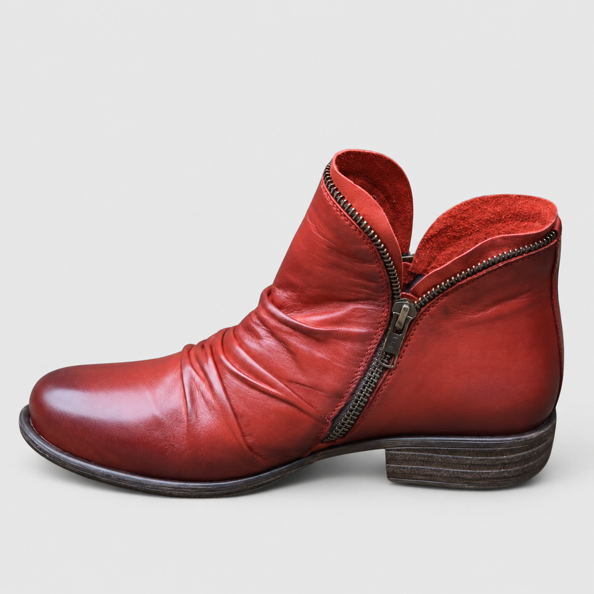Cecile | Women’s Zip-Up Ankle Boots for Fall — Red