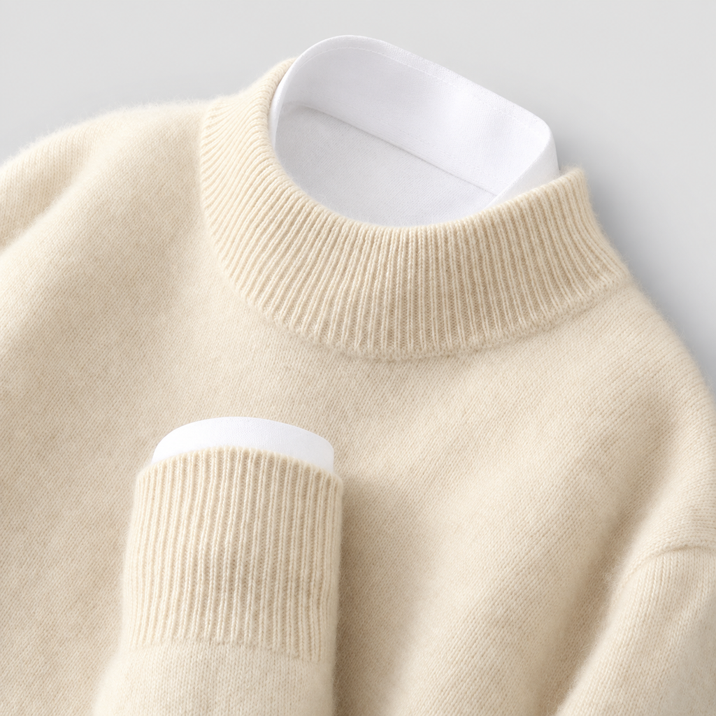 Cecily | Women’s Mock-Neck Sweater with Ribbed Trim — Cream