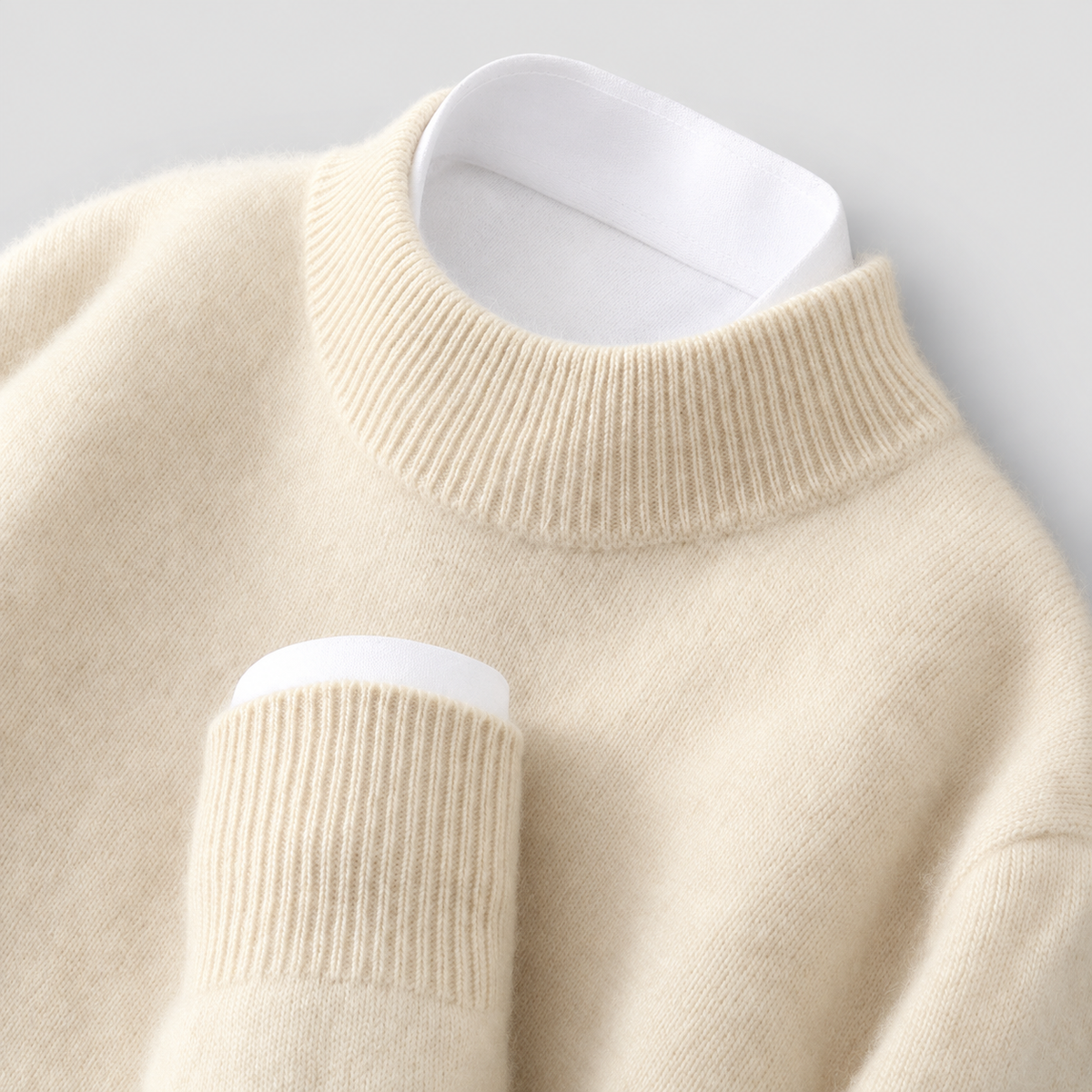 Cecily | Women’s Mock-Neck Sweater with Ribbed Trim — Cream