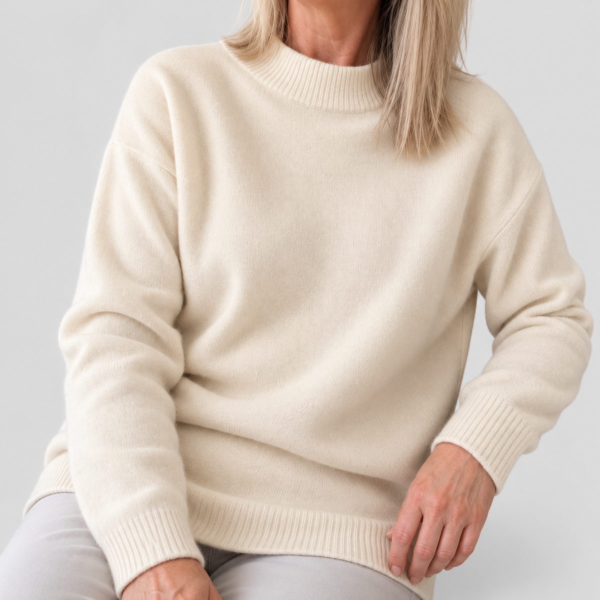 Cecily | Women’s Mock-Neck Sweater with Ribbed Trim — product detail 3
