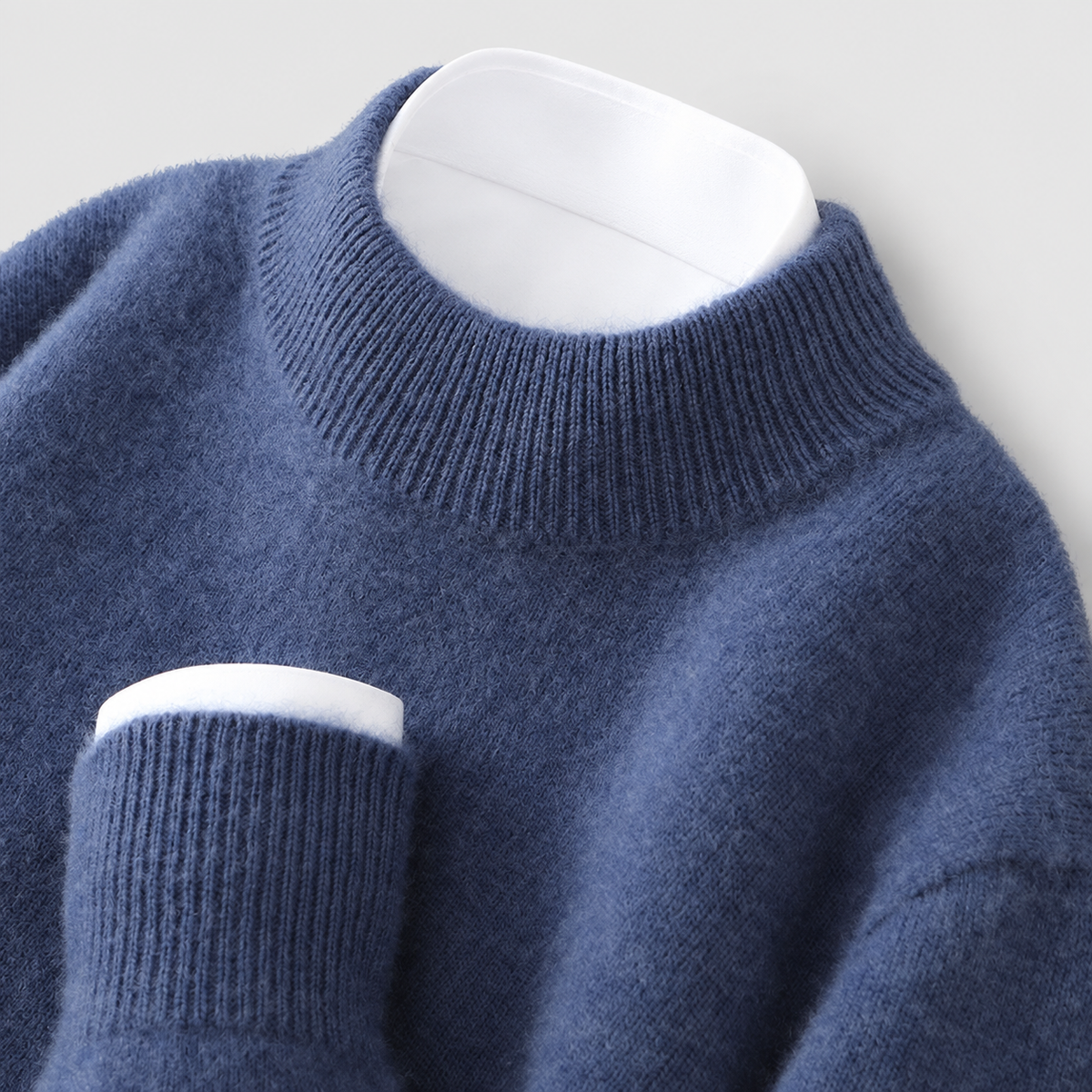 Cecily | Women’s Mock-Neck Sweater with Ribbed Trim — Blue