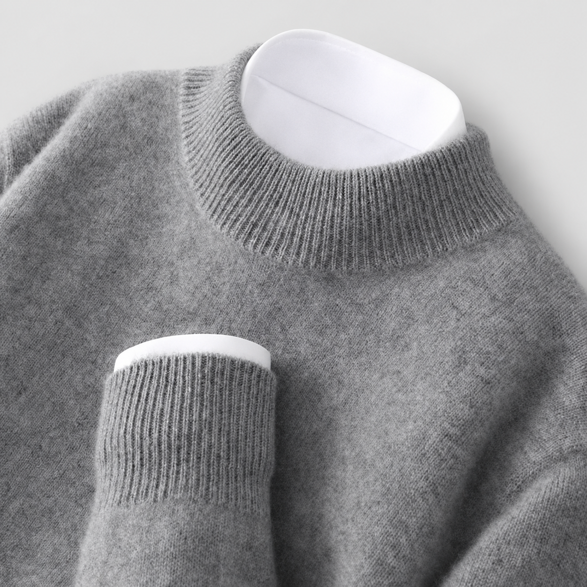 Cecily | Women’s Mock-Neck Sweater with Ribbed Trim — Grey