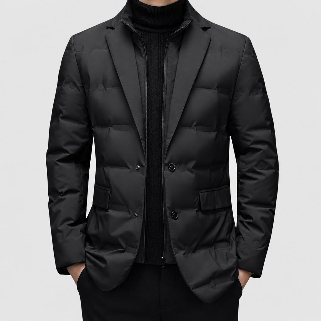 Cedric-James | Men’s Lapel-Collar Padded Jacket — Black