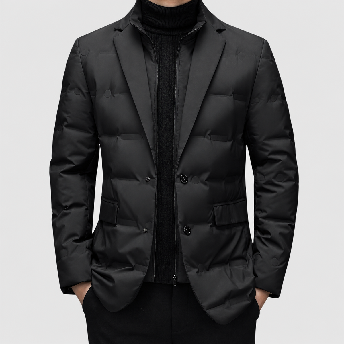 Cedric-James | Men’s Lapel-Collar Padded Jacket — Black