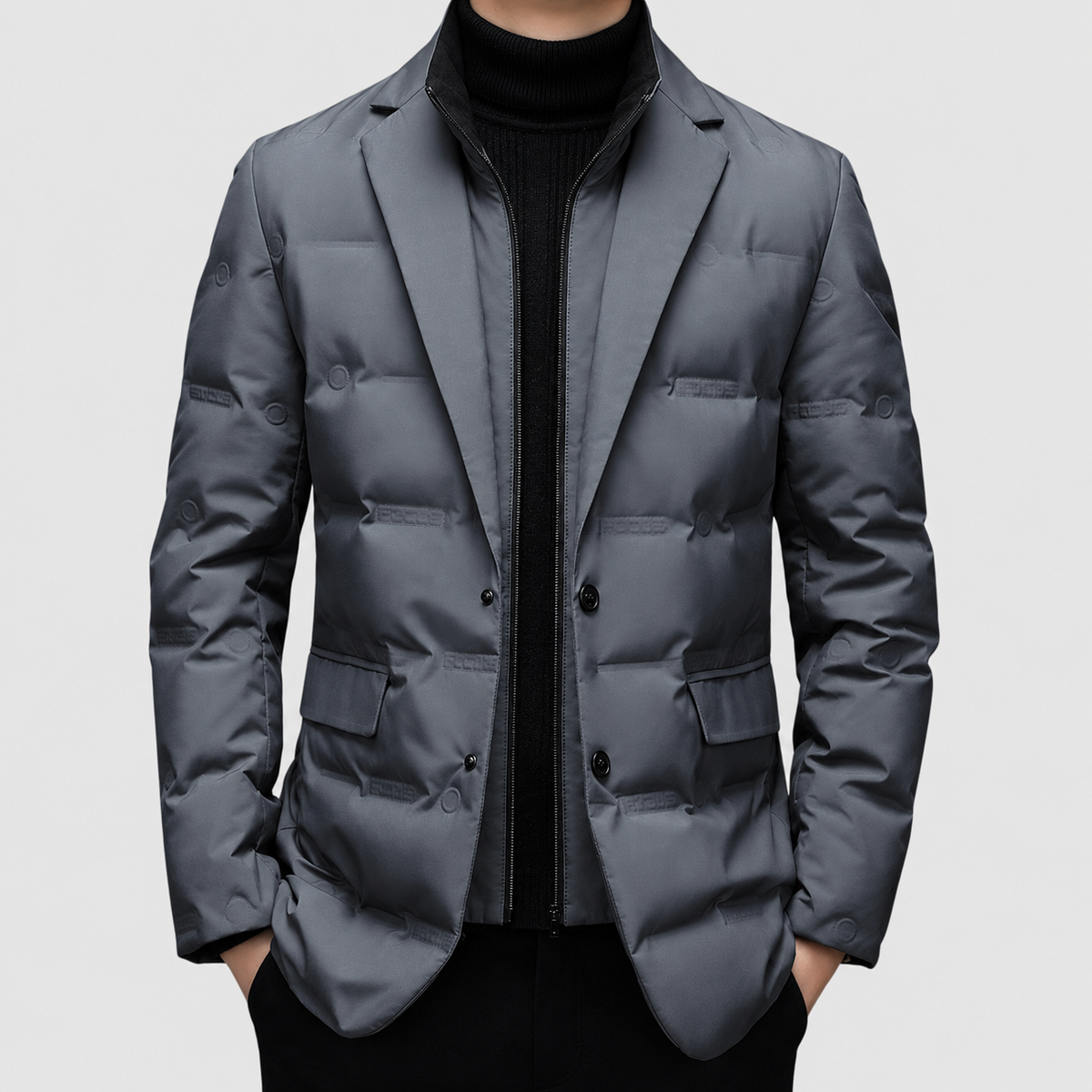 Cedric-James | Men’s Lapel-Collar Padded Jacket — Grey