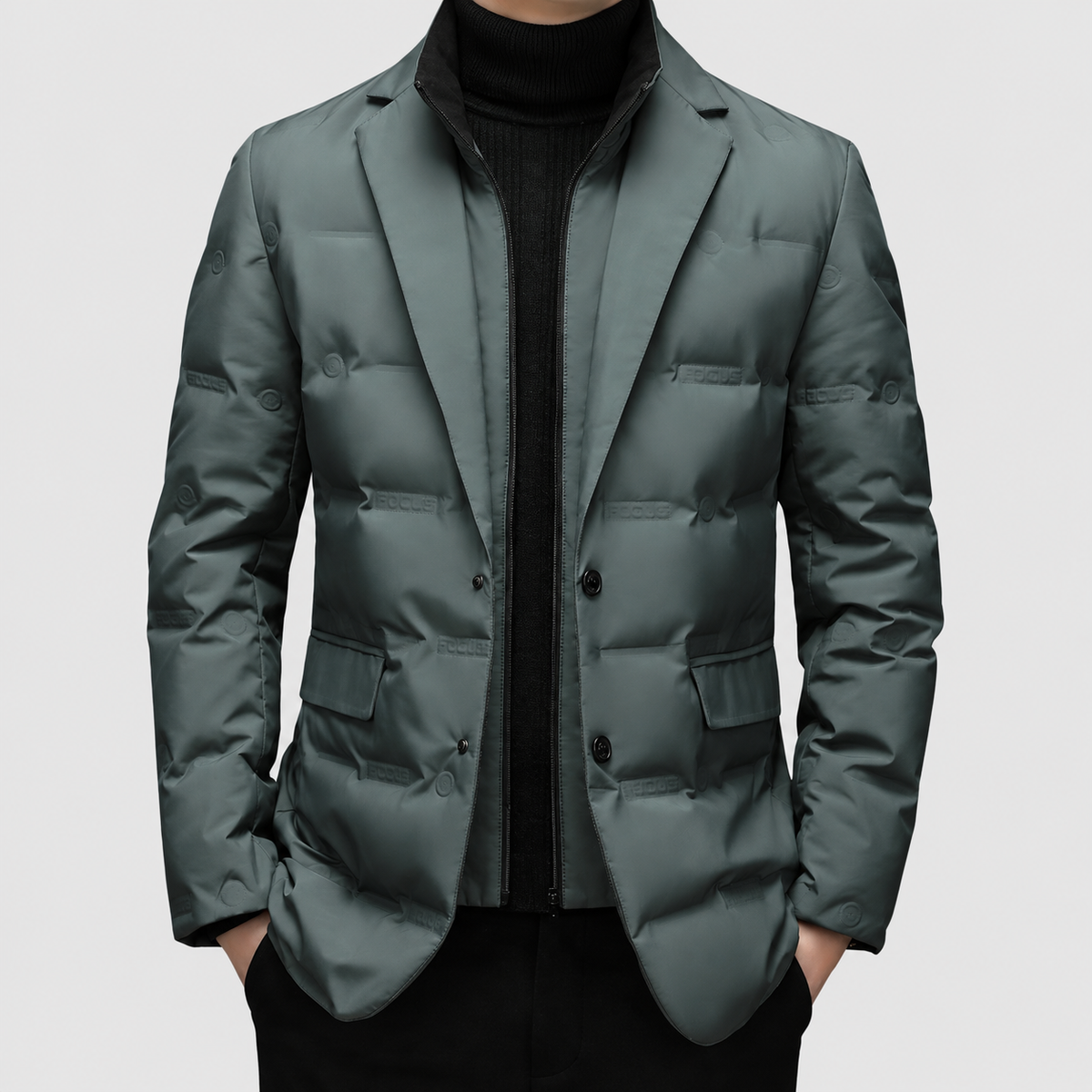 Cedric-James | Men’s Lapel-Collar Padded Jacket — Green
