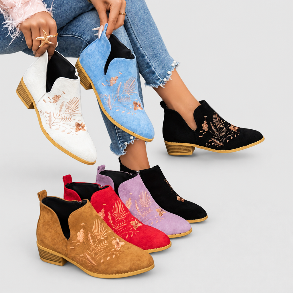 Celandine | Women’s Embroidered Low-Heel Ankle Boots — product detail 1