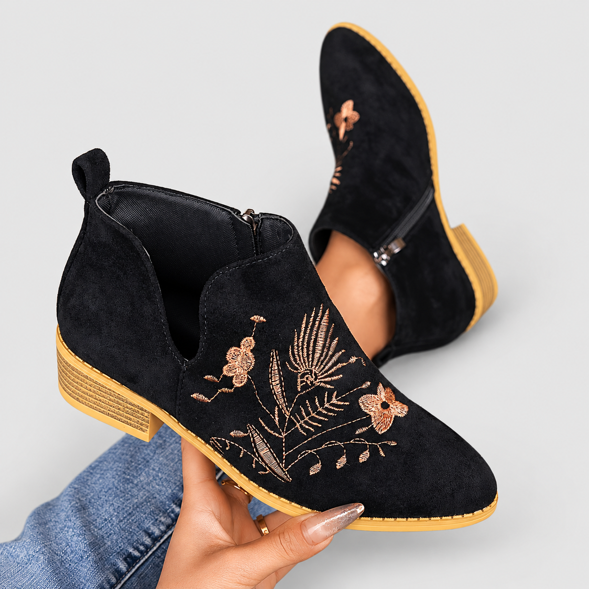 Celandine | Women’s Embroidered Low-Heel Ankle Boots — product detail 2