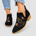 Celandine | Women’s Embroidered Low-Heel Ankle Boots — Black