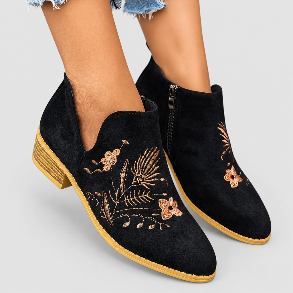 Celandine | Women’s Embroidered Low-Heel Ankle Boots — product detail 4