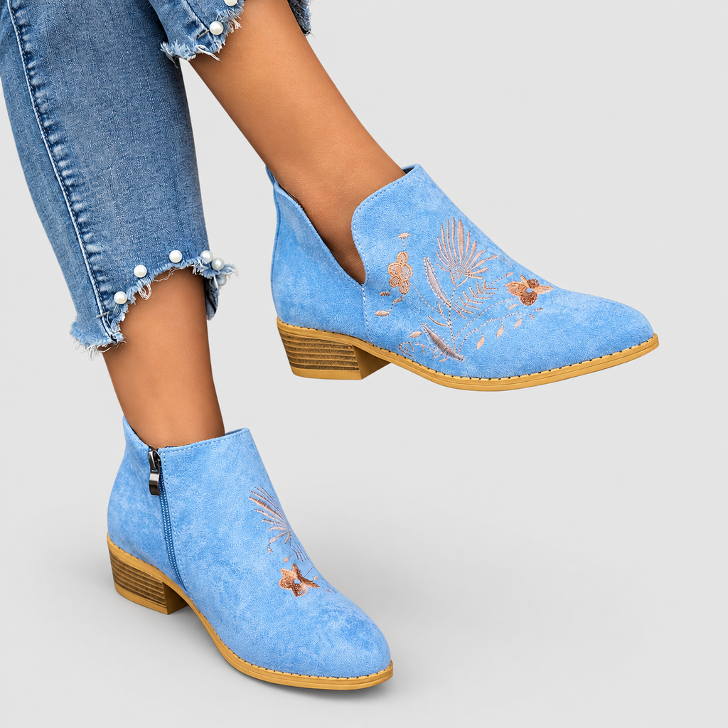 Celandine | Women’s Embroidered Low-Heel Ankle Boots — product detail 6