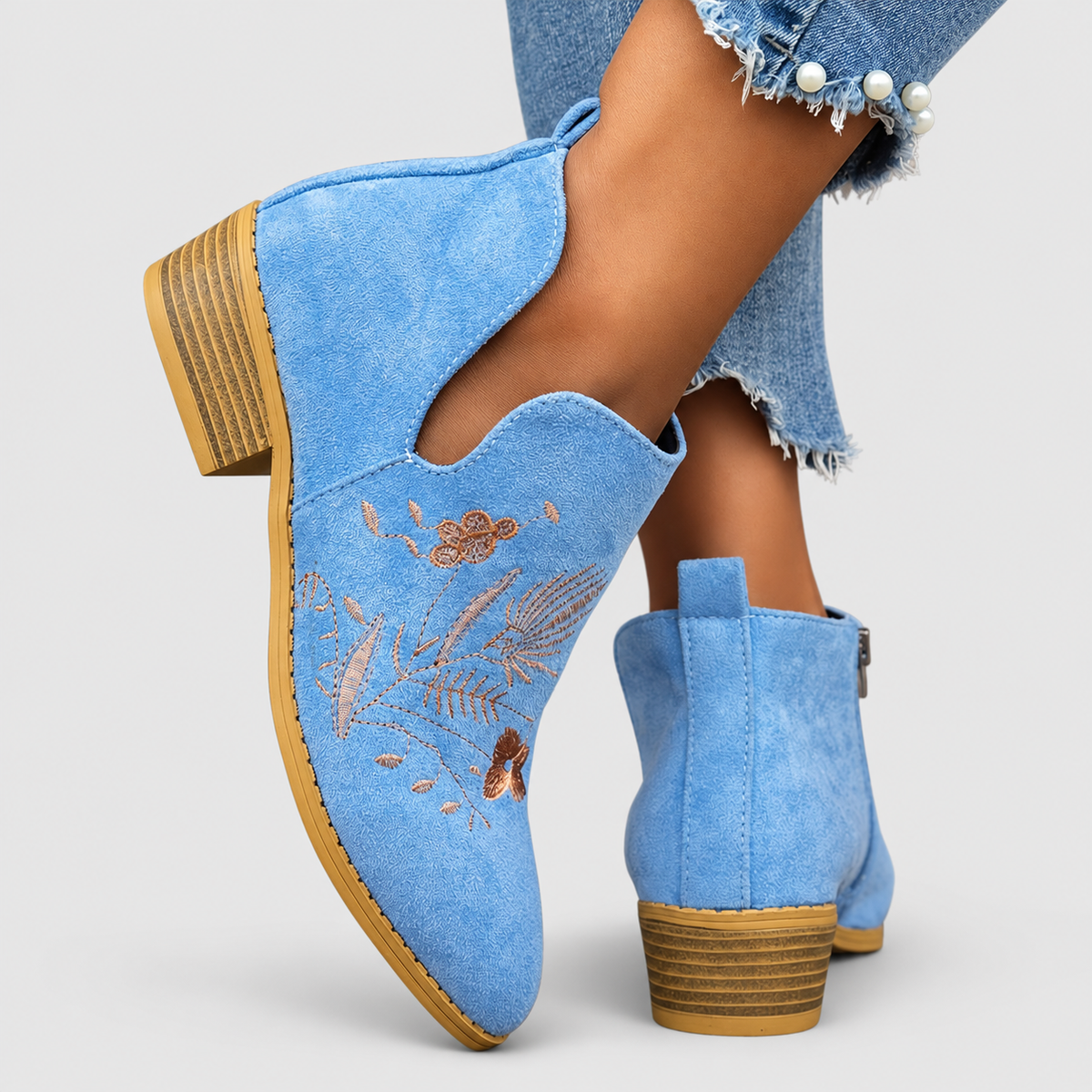 Celandine | Women’s Embroidered Low-Heel Ankle Boots — product detail 8