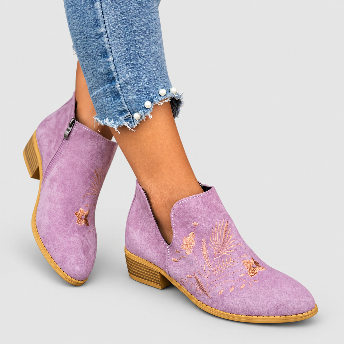 Celandine | Women’s Embroidered Low-Heel Ankle Boots — product detail 10