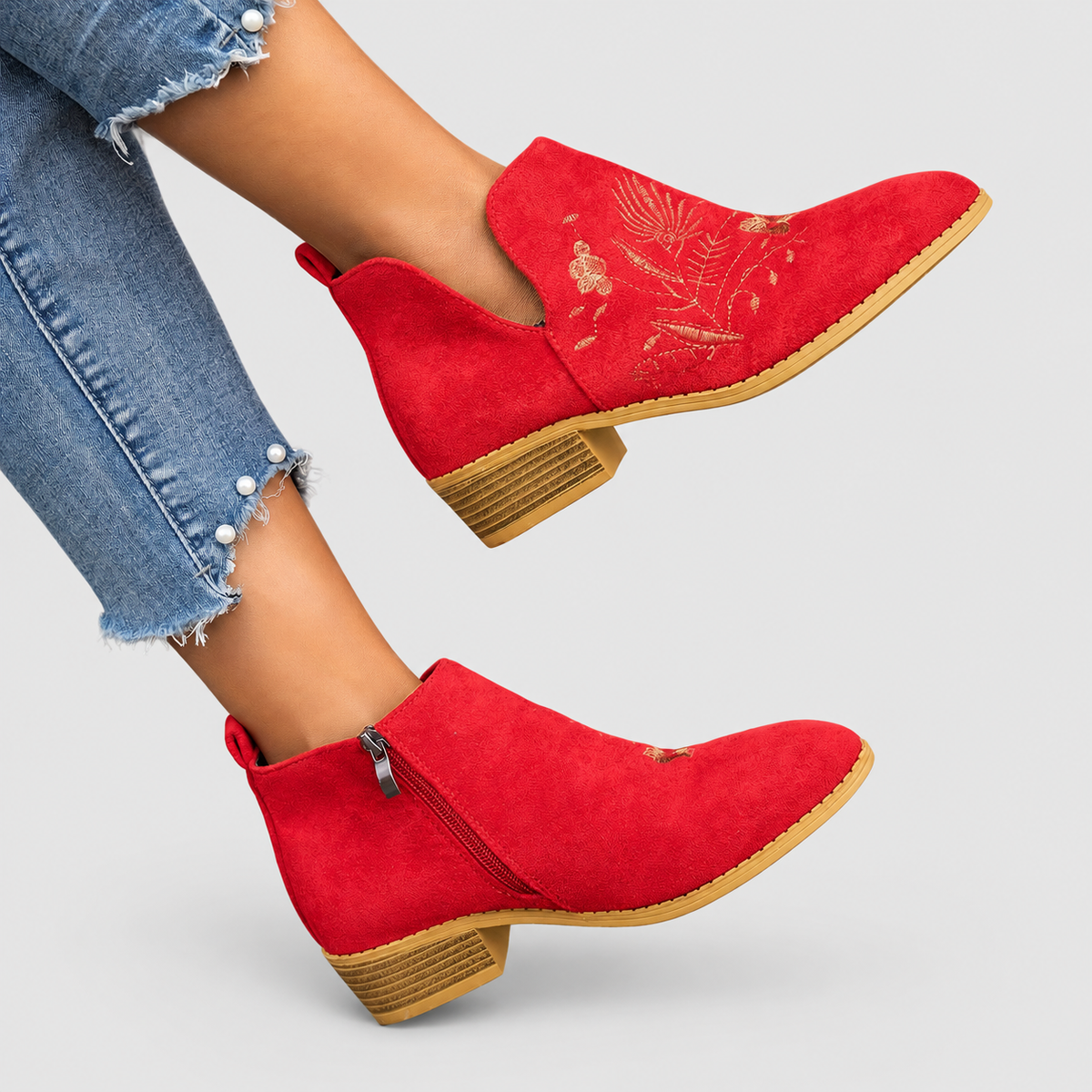 Celandine | Women’s Embroidered Low-Heel Ankle Boots — product detail 12