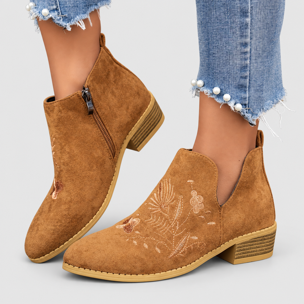 Celandine | Women’s Embroidered Low-Heel Ankle Boots — product detail 14