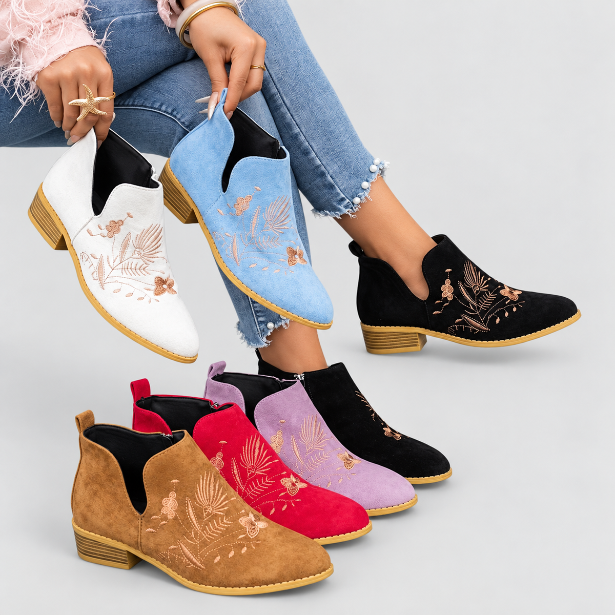 Celandine | Women’s Embroidered Low-Heel Ankle Boots — product detail 17