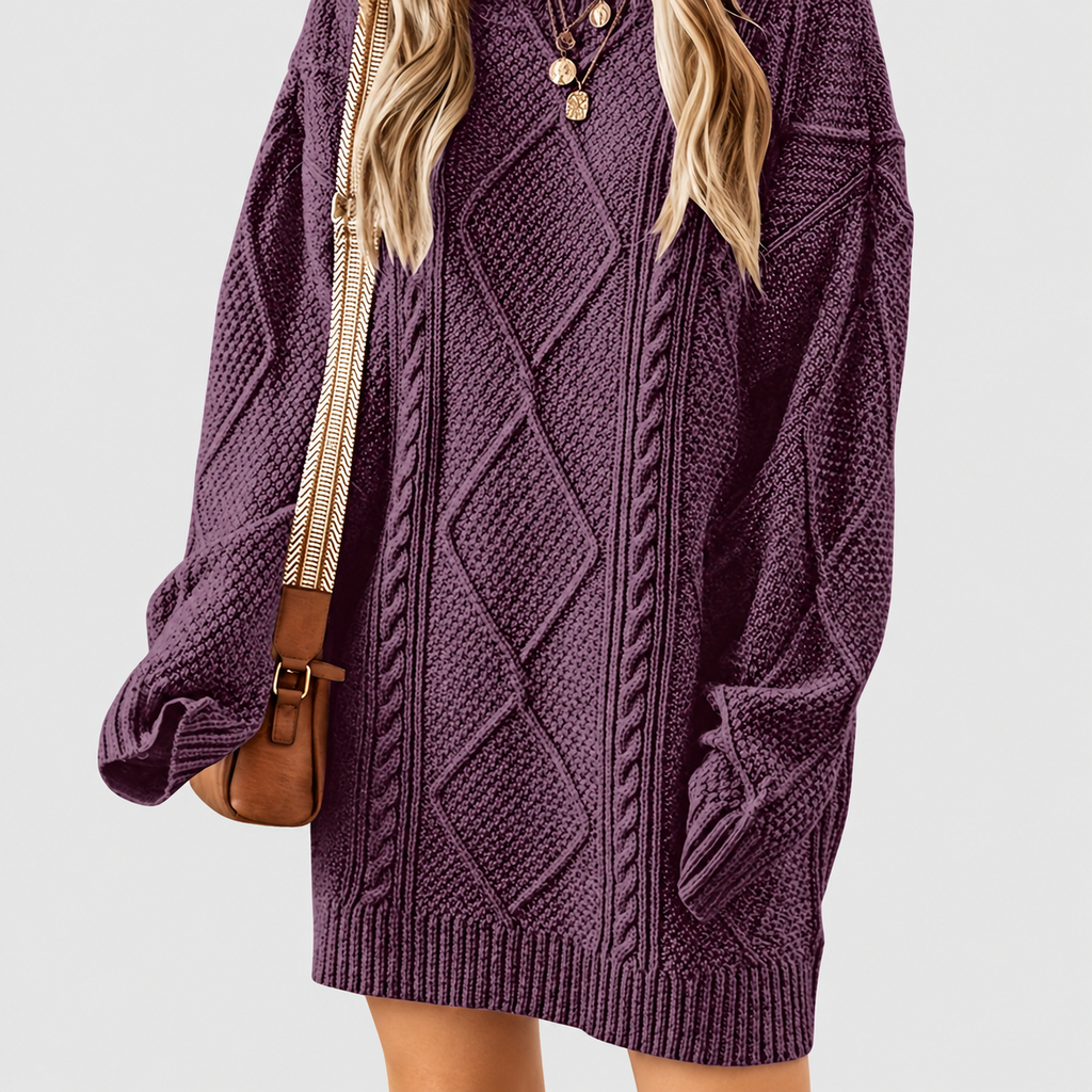 Celeste | Women’s Cable-Knit Sweater Dress — Purple
