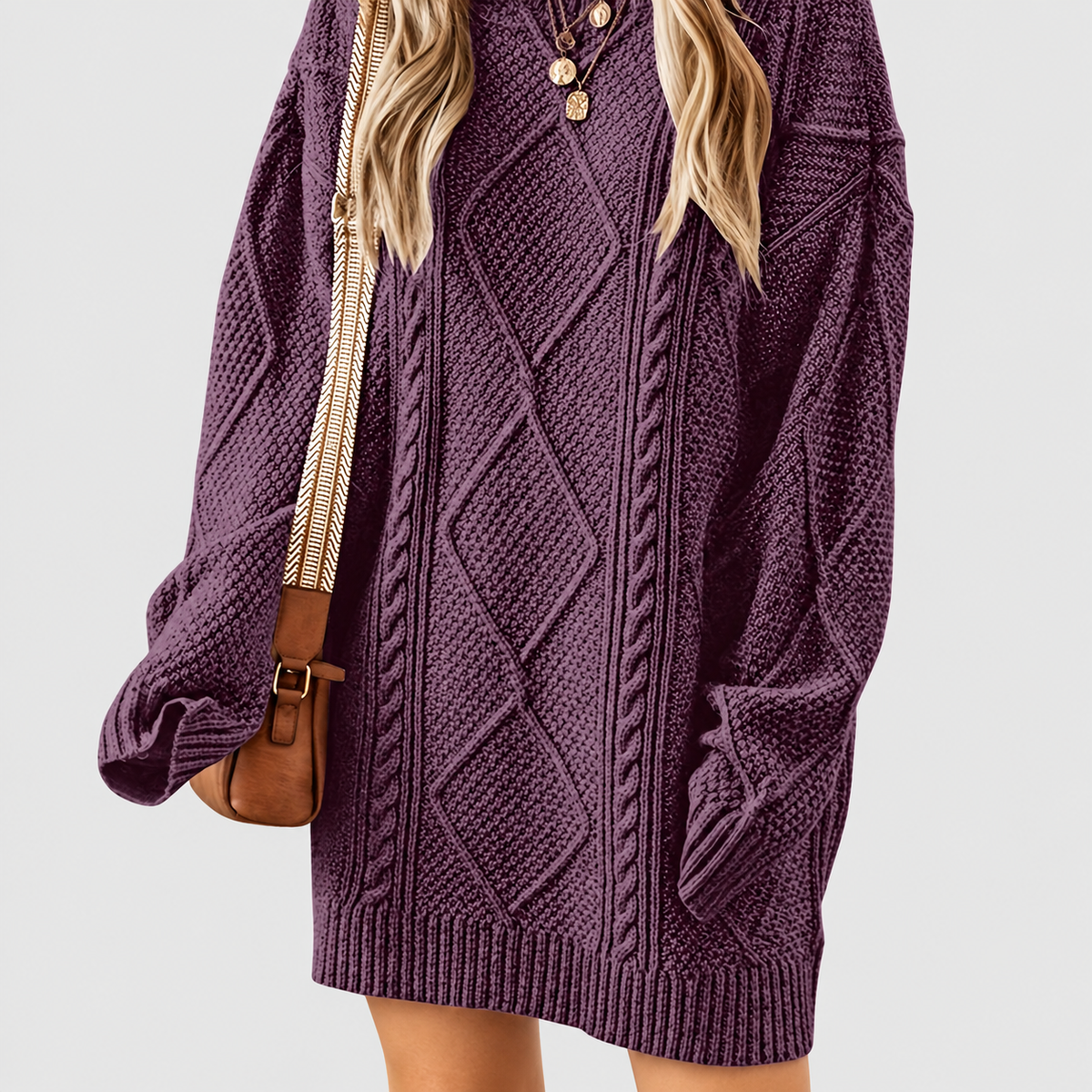 Celeste | Women’s Cable-Knit Sweater Dress — Purple