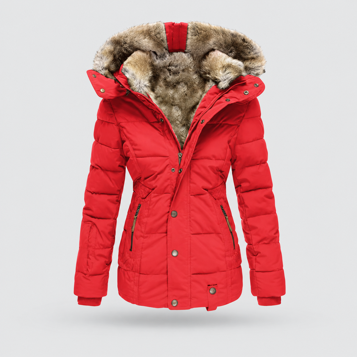 Celestina | Women’s Hooded Lined Puffer Jacket — Red