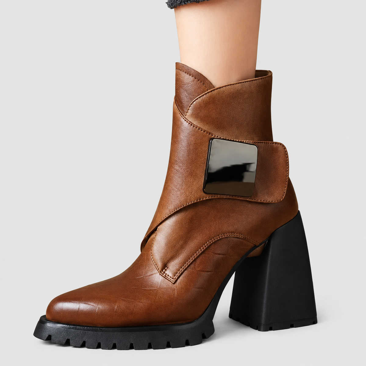 Cerise | Women’s Buckle-Strap Leather Boots — Brown