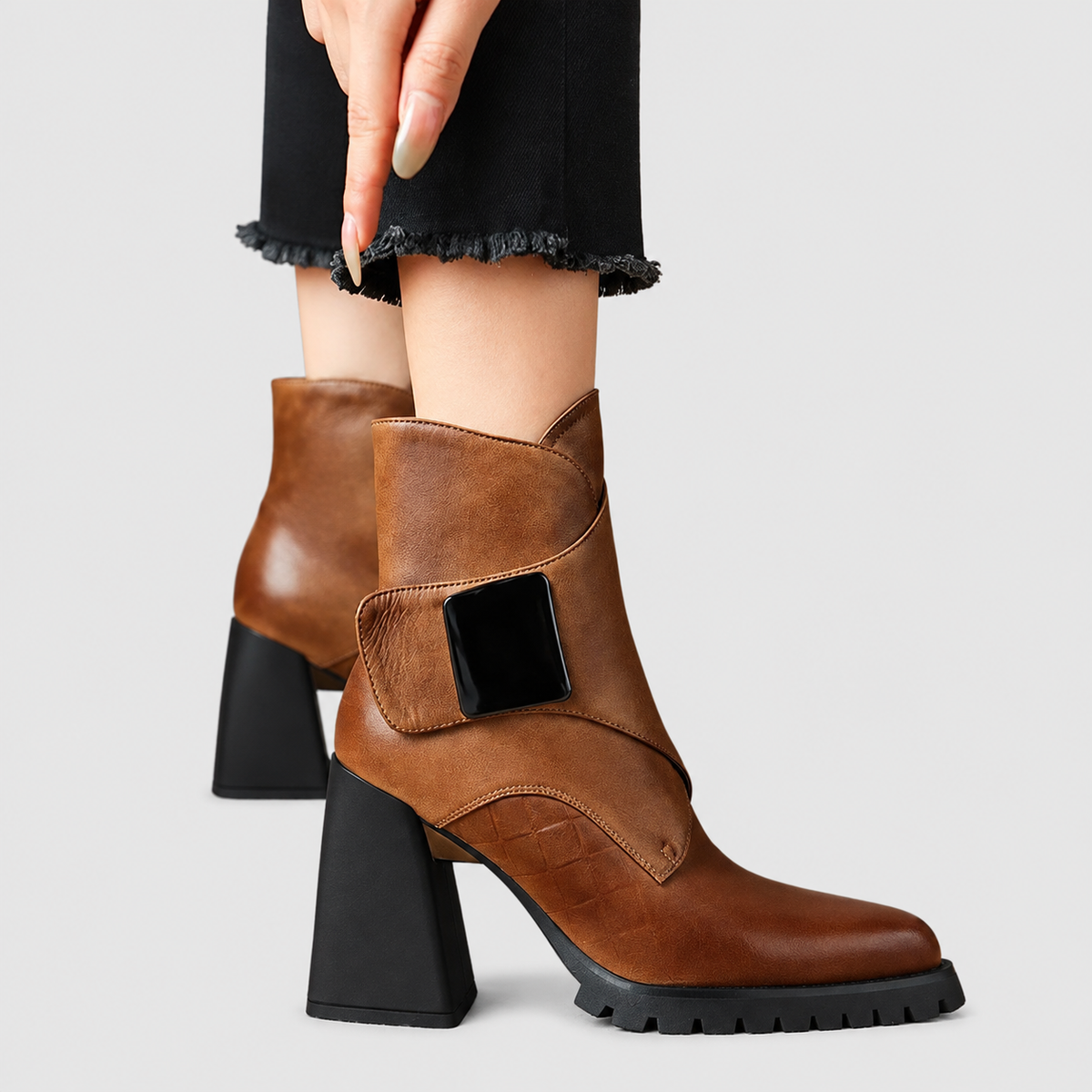 Cerise | Women’s Buckle-Strap Leather Boots — product detail 7