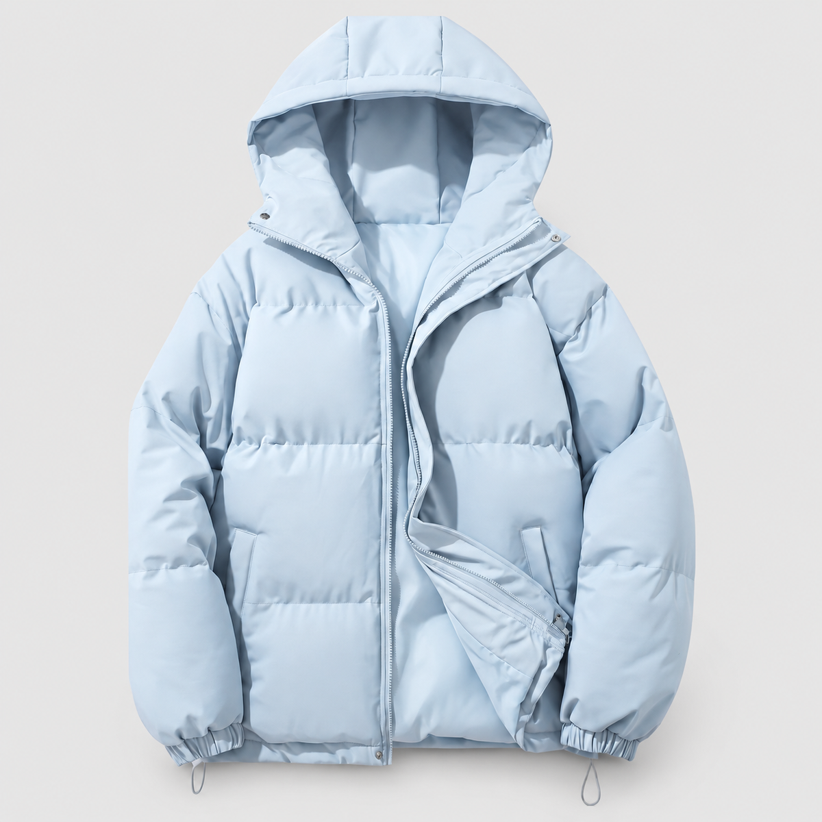Christabel | Women’s Lightweight Hooded Zip-Front Puffer Jacket — Light Blue