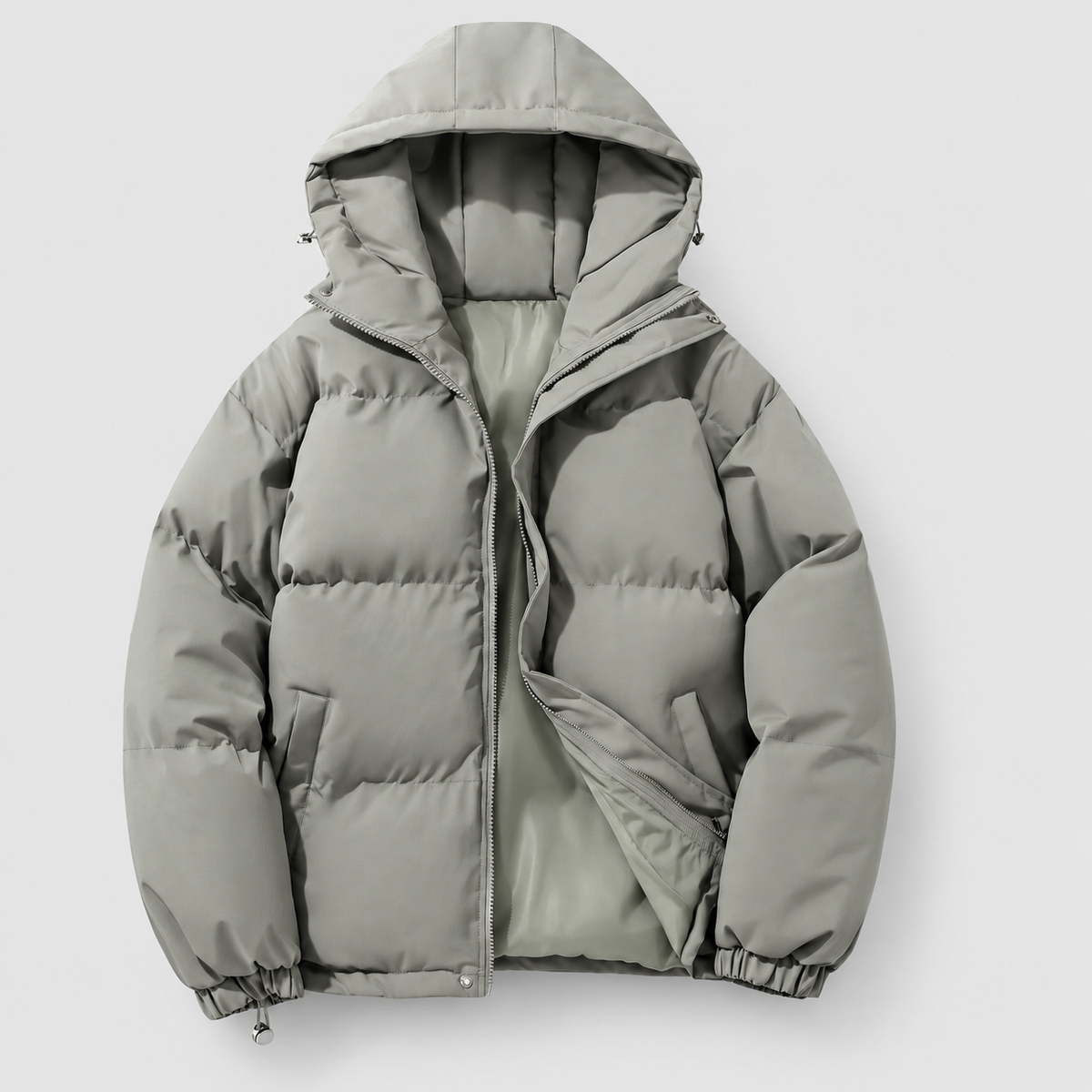 Christabel | Women’s Lightweight Hooded Zip-Front Puffer Jacket — Light Grey