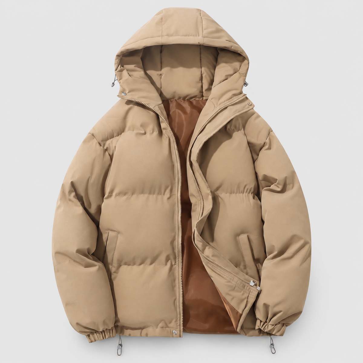 Christabel | Women’s Lightweight Hooded Zip-Front Puffer Jacket — Khaki