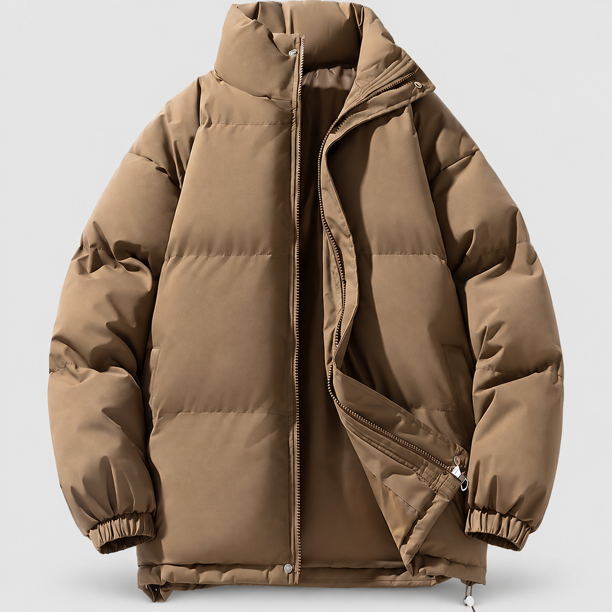Christabel | Women’s Lightweight Hooded Zip-Front Puffer Jacket — Brown