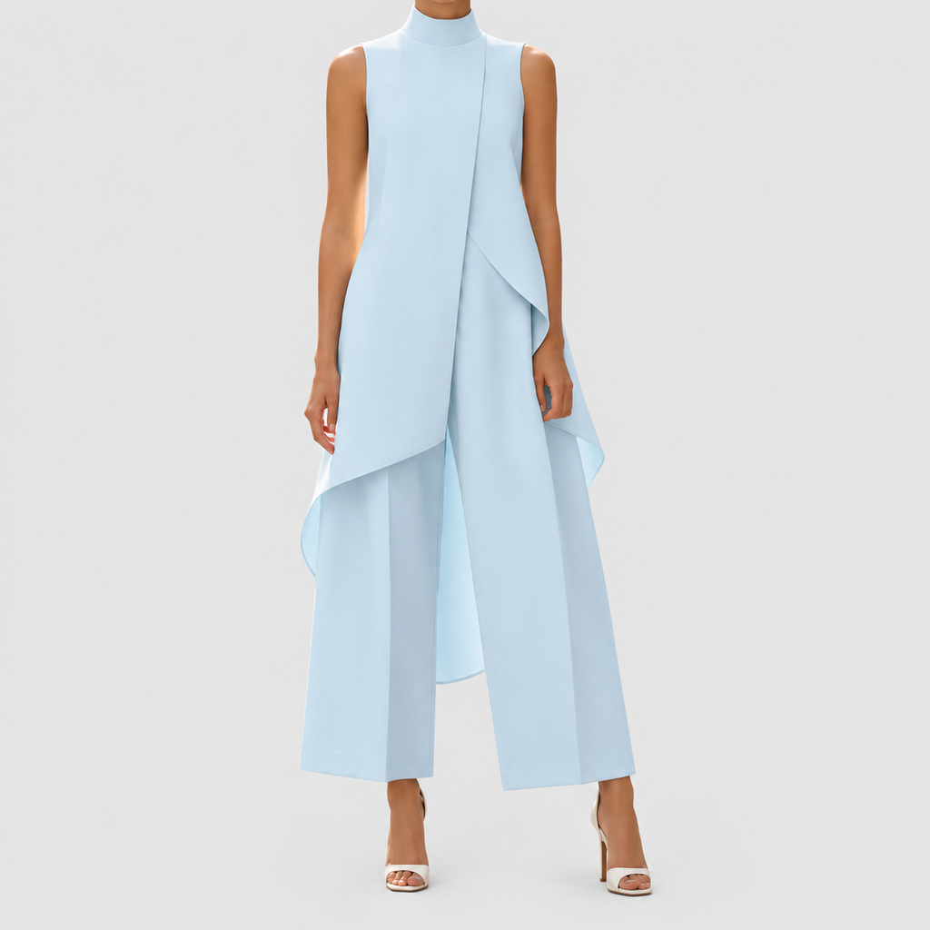 Clarimond | Women’s Asymmetric Mock-Neck Top and Wide-Leg Pants Set — product detail 12