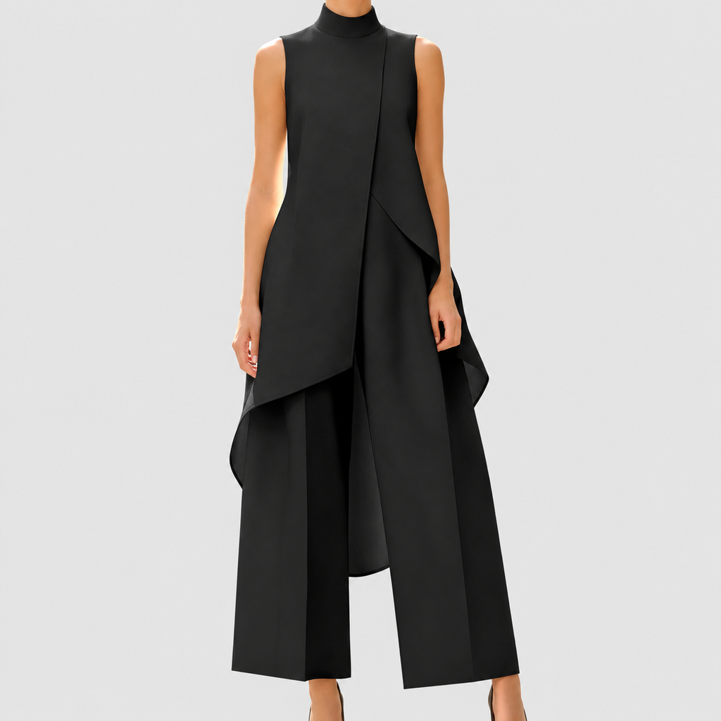 Clarimond | Women’s Asymmetric Mock-Neck Top and Wide-Leg Pants Set — product detail 13