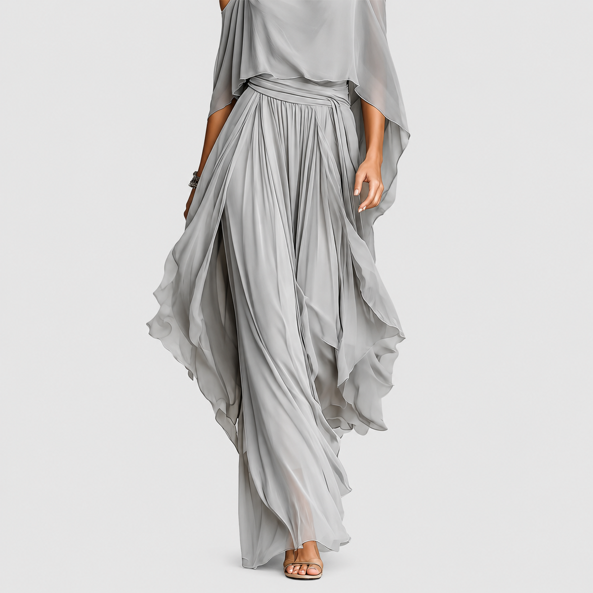 Clarissa-Claire | Women’s Draped Cold-Shoulder Top and Wide-Leg Pants Set — product detail 3