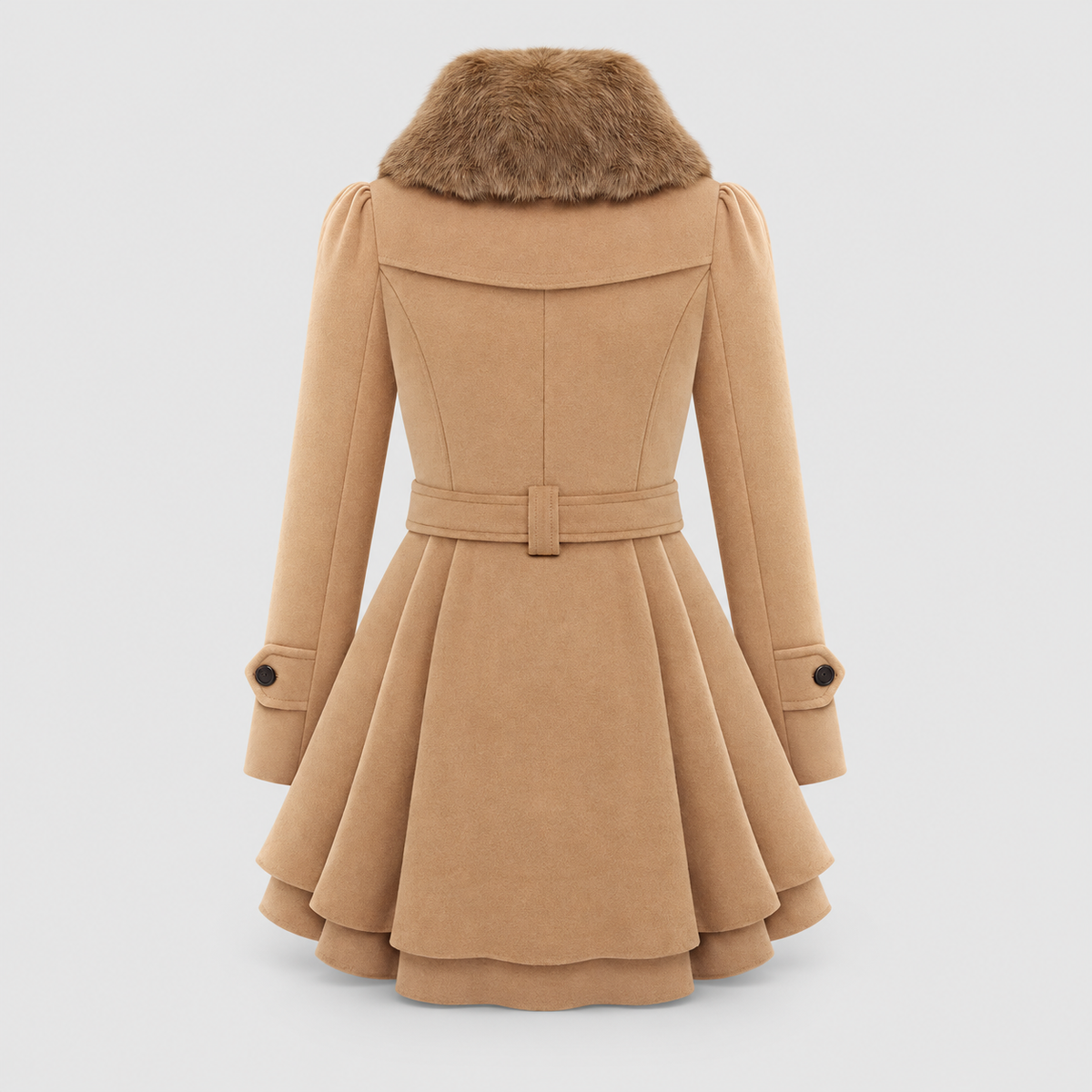 Claudette | Women’s Belted Faux-Fur-Collar Trench Coat — product detail 3
