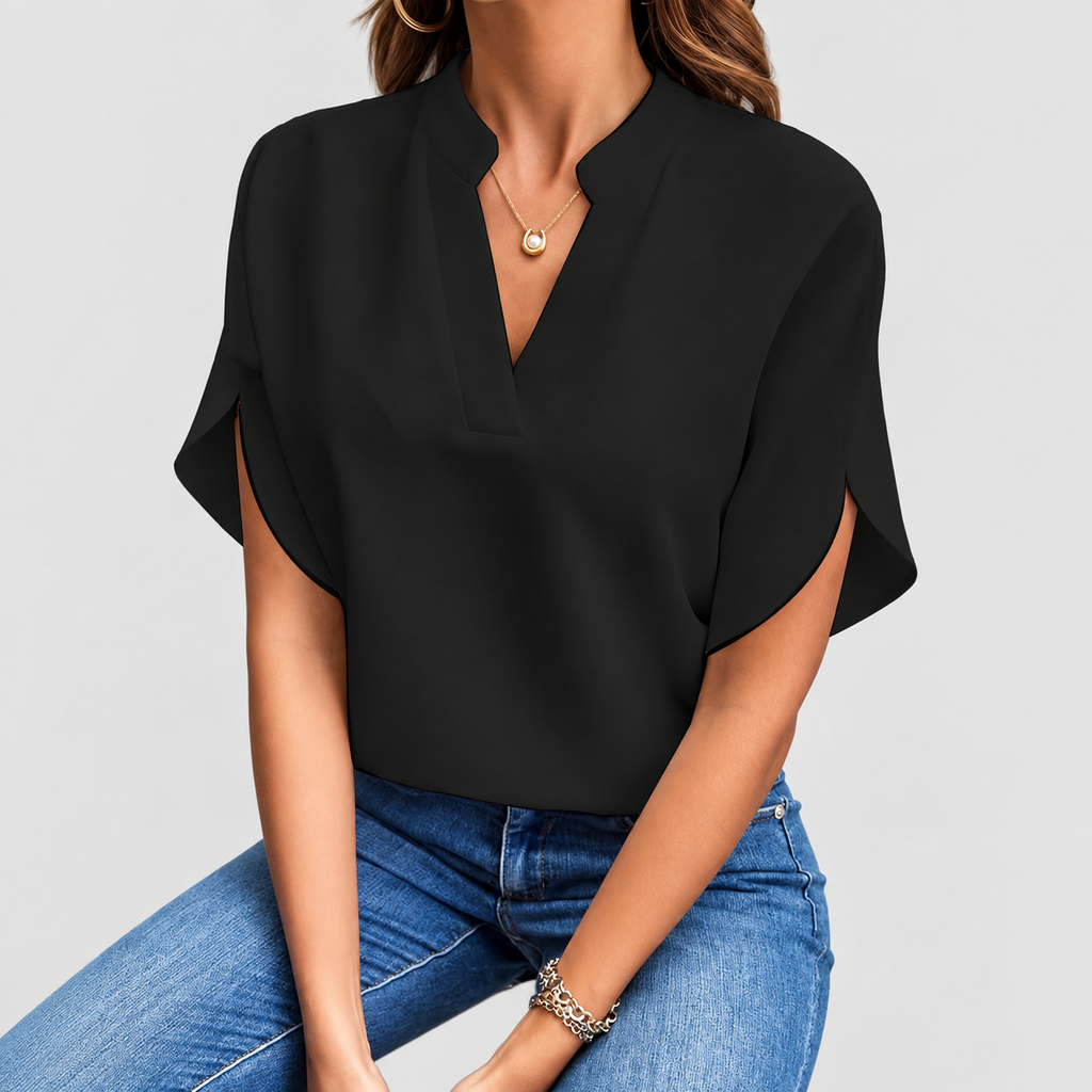 Claudina | Women’s Notched-Neck Split-Sleeve Blouse — product detail 1