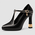 Clementina-Claire | Women’s Pointed-Toe T-Strap Heels — Black