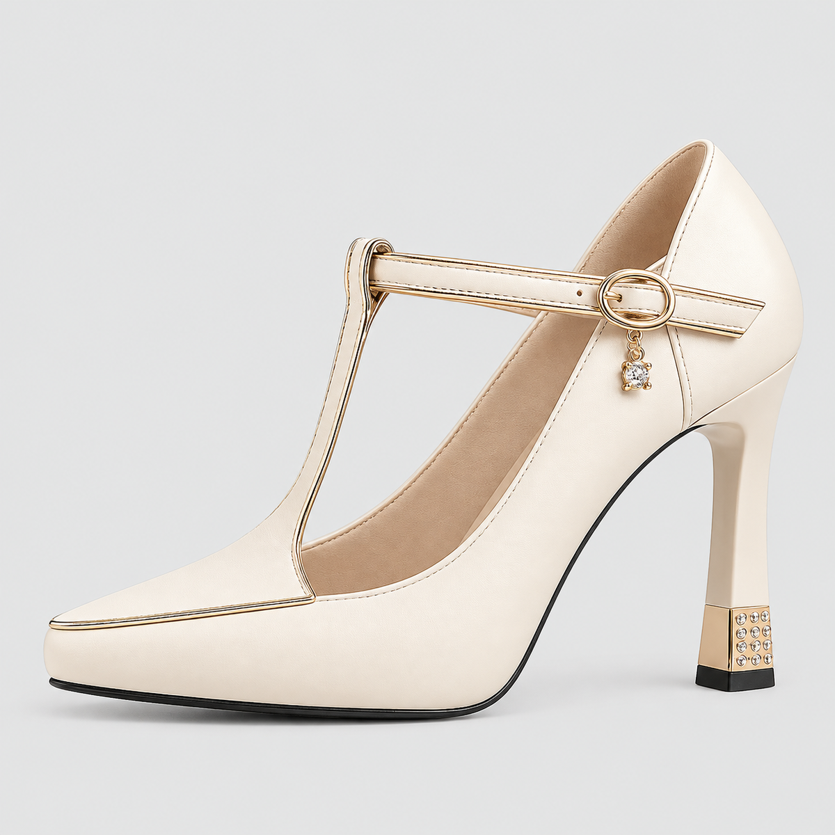 Clementina-Claire | Women’s Pointed-Toe T-Strap Heels — White
