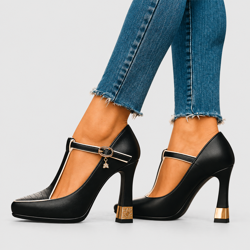 Clementina-Claire | Women’s Pointed-Toe T-Strap Heels — product detail 3