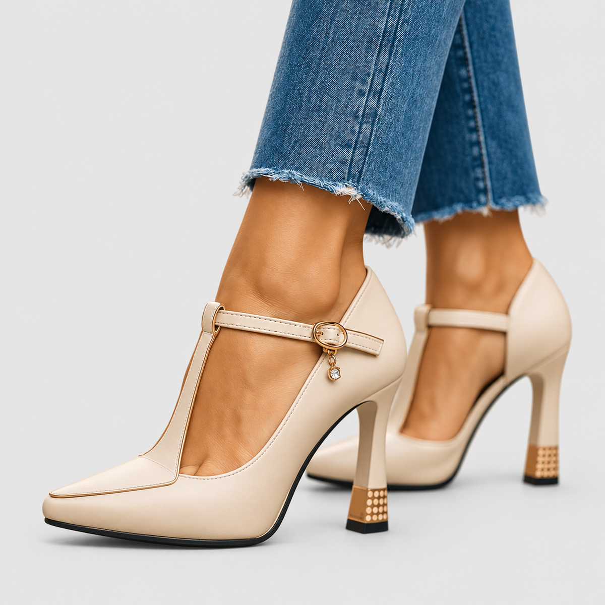 Clementina-Claire | Women’s Pointed-Toe T-Strap Heels — product detail 4