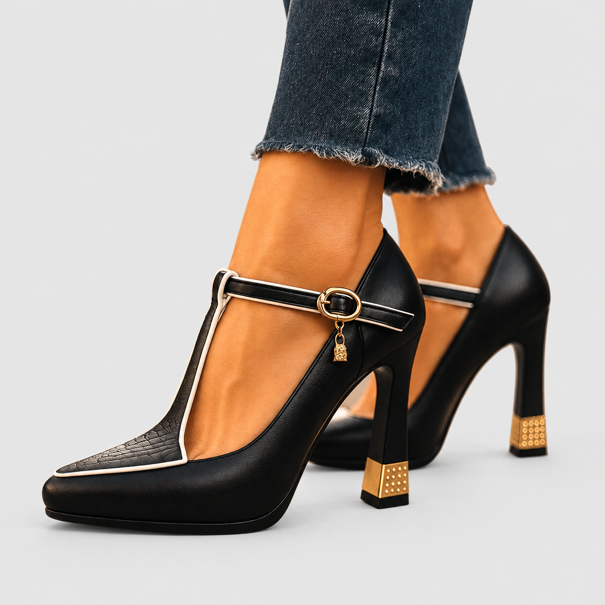 Clementina-Claire | Women’s Pointed-Toe T-Strap Heels — product detail 5