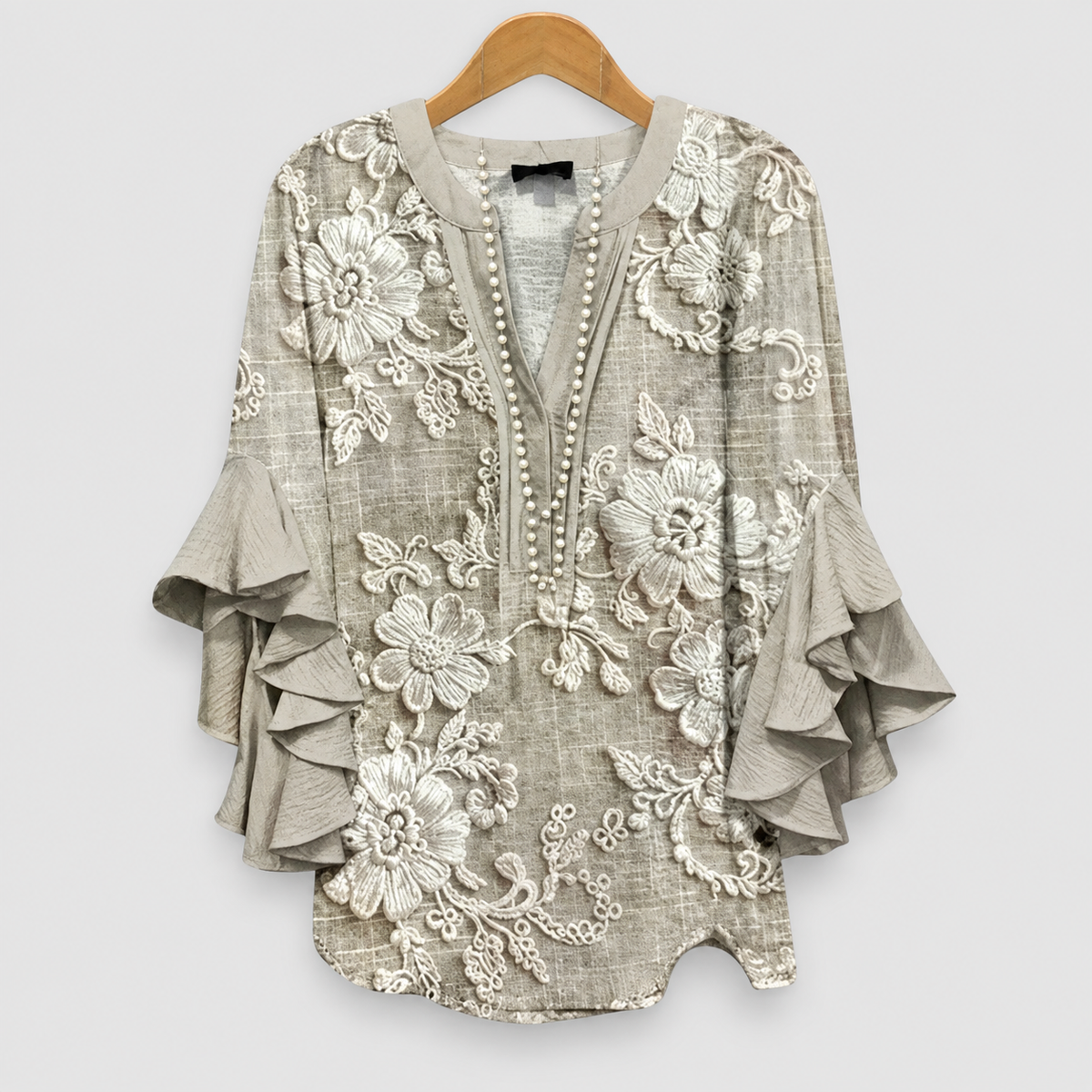 Coralie | Women’s Ruffle-Sleeve Statement Blouse — Light Brown