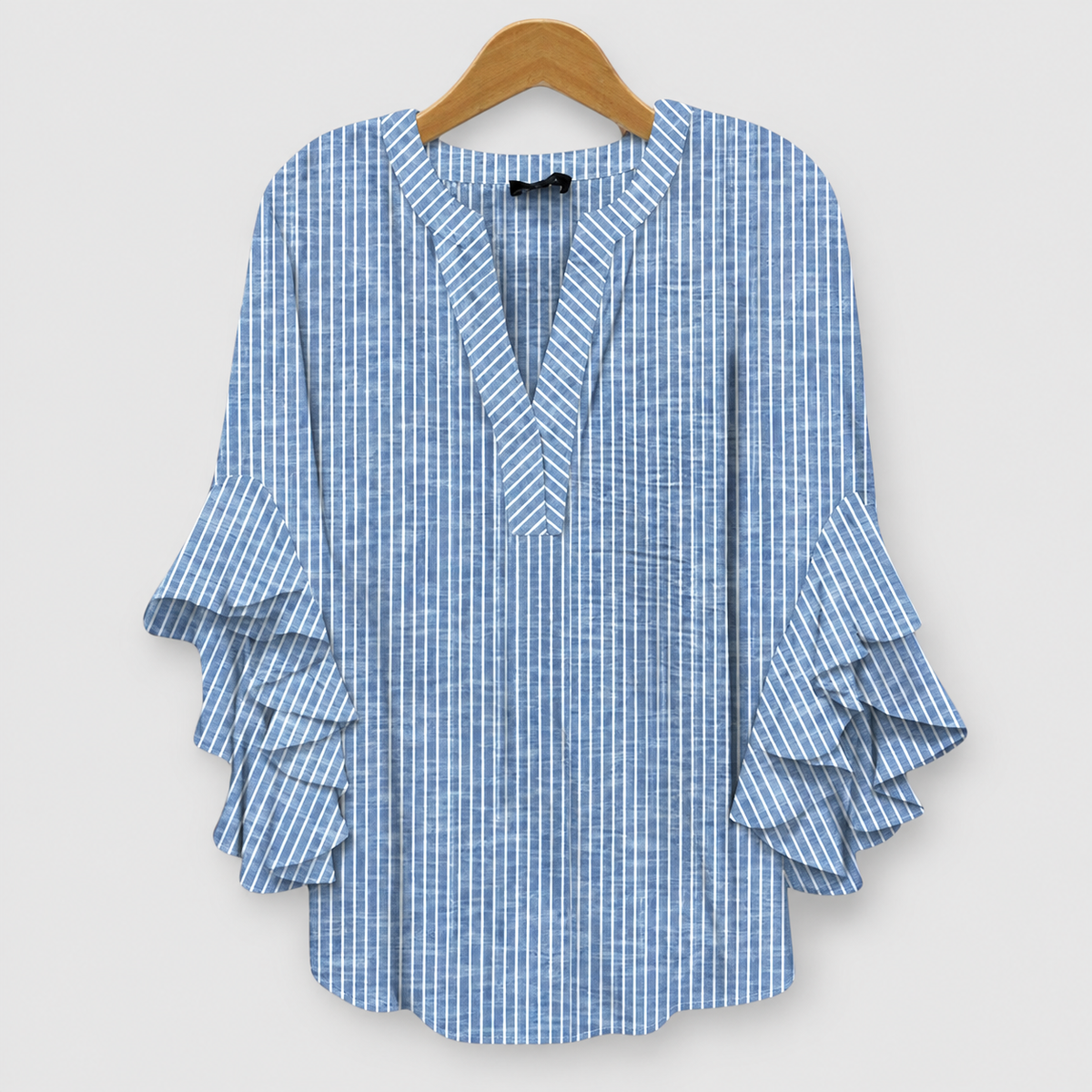 Coralie | Women’s Ruffle-Sleeve Statement Blouse — Blue
