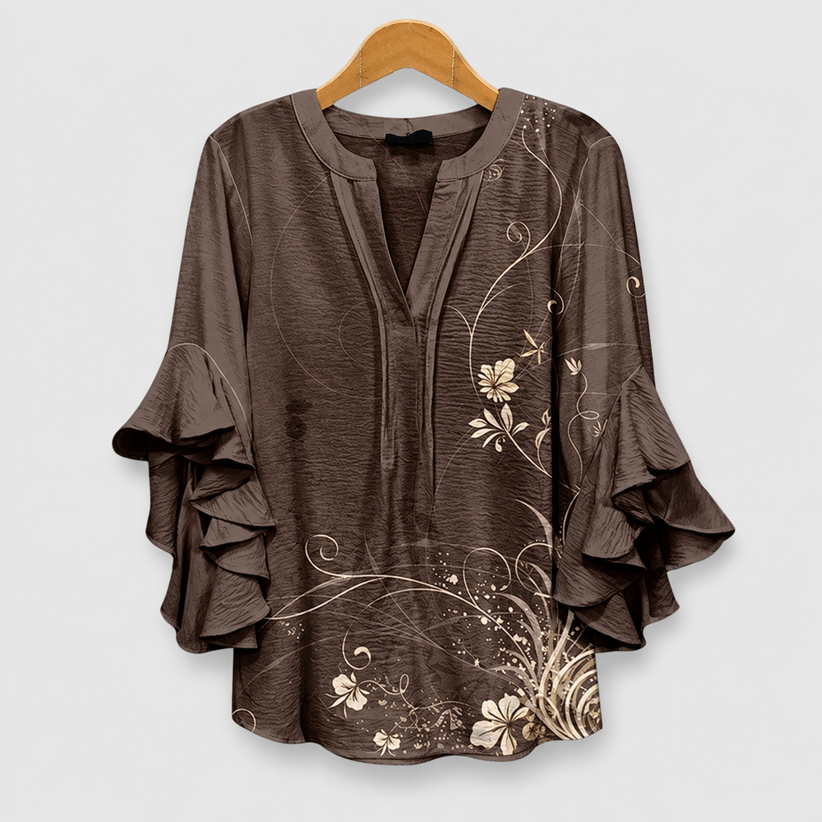Coralie | Women’s Ruffle-Sleeve Statement Blouse — Brown