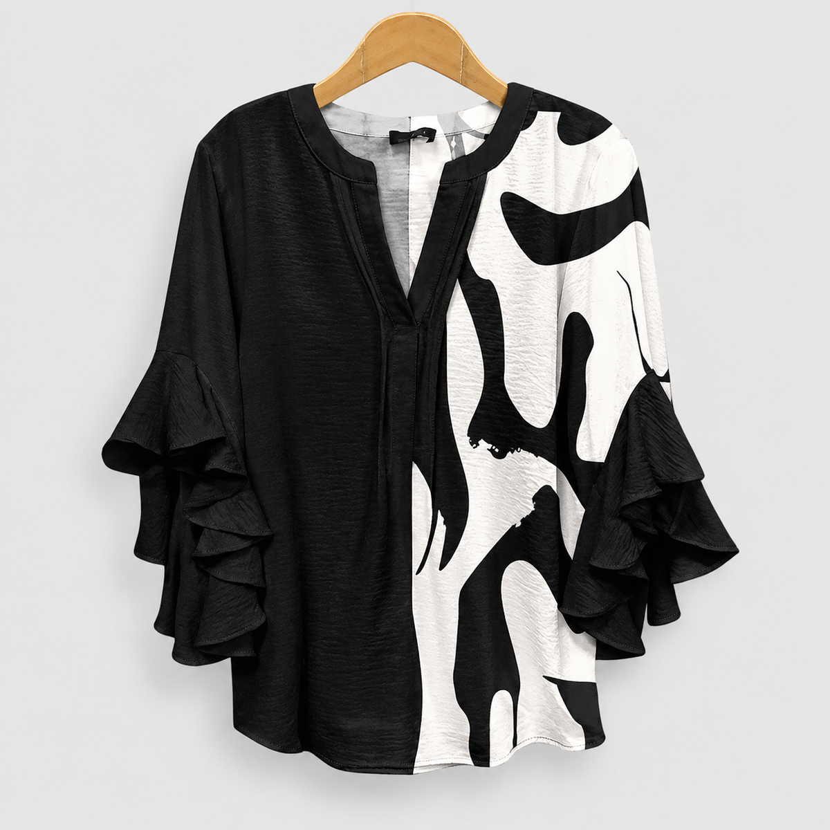 Coralie | Women’s Ruffle-Sleeve Statement Blouse — Black